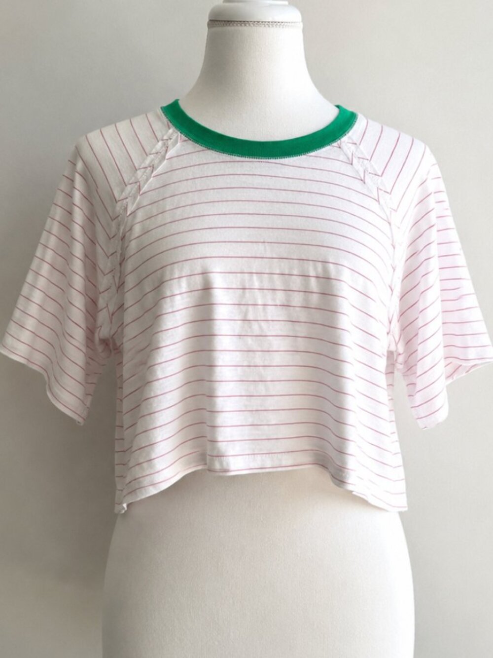Altar'd State Oversized Cropped Striped Tee | White Pink Stripe | Size XS